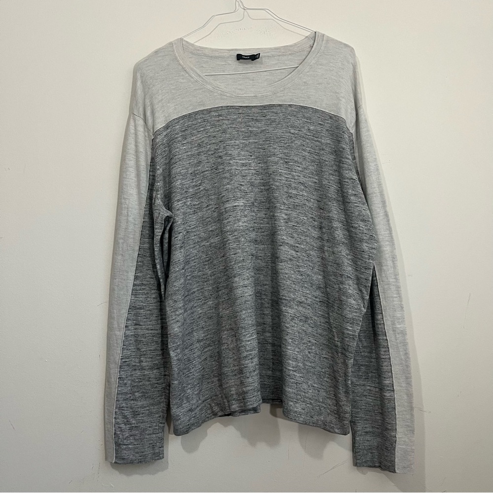 Vince Mens XXL Gray Sweater Tee Long Sleeve Cotton Cashmere Modal Lightweight *